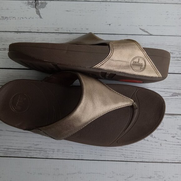 Fitflop Lulu Bronze Shimmer‎ Leather Sandals Beach Vacation Cruise Sz.8 - Picture 1 of 8